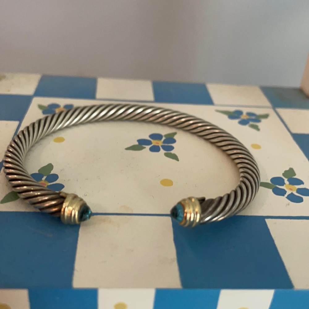 David yurman cable classic bracelet with blue topaz and 14k gold detailing